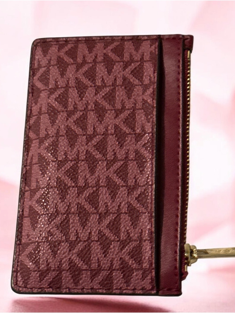 Michael Kors Burgundy MK Logo Card & Key Zip Holder - Picture 2 of 2